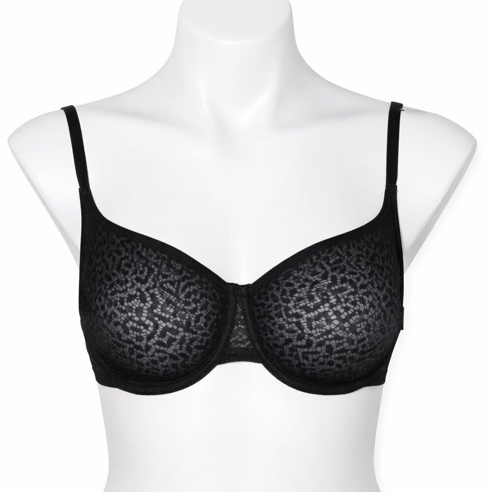 NWT DKNY Modern Lace Unlined Demi Bra 32DD Black Sheer Mesh Underwire